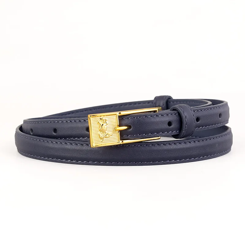Women Fashion Versatile Genuine Leather Belt Retro Decorative Universal Fit Jeans Belt Golden Rose Alloy Buckle Classic Style