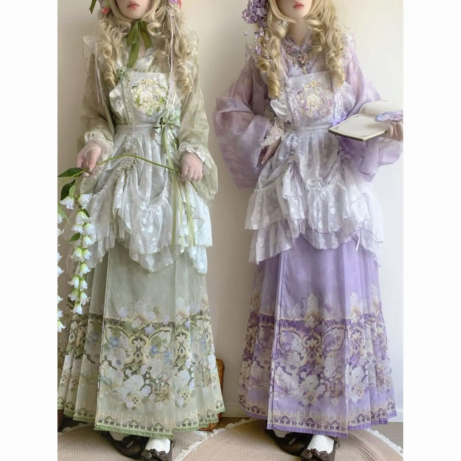 MAGOGO Original Vintage Lolita Chinese Hanfu Skirt Set Sweet Jacquard Embroidery Drawstring Skirts Women Elegant Skirt Suit