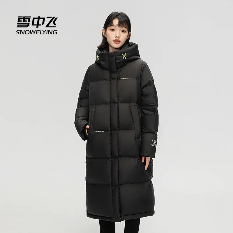 SNOW FLYING-Women\'s Long Down Jacket, White Duck Down Coat, 90% Loose, Warm for Winter, Below -15 Degrees Celsius, Fashion