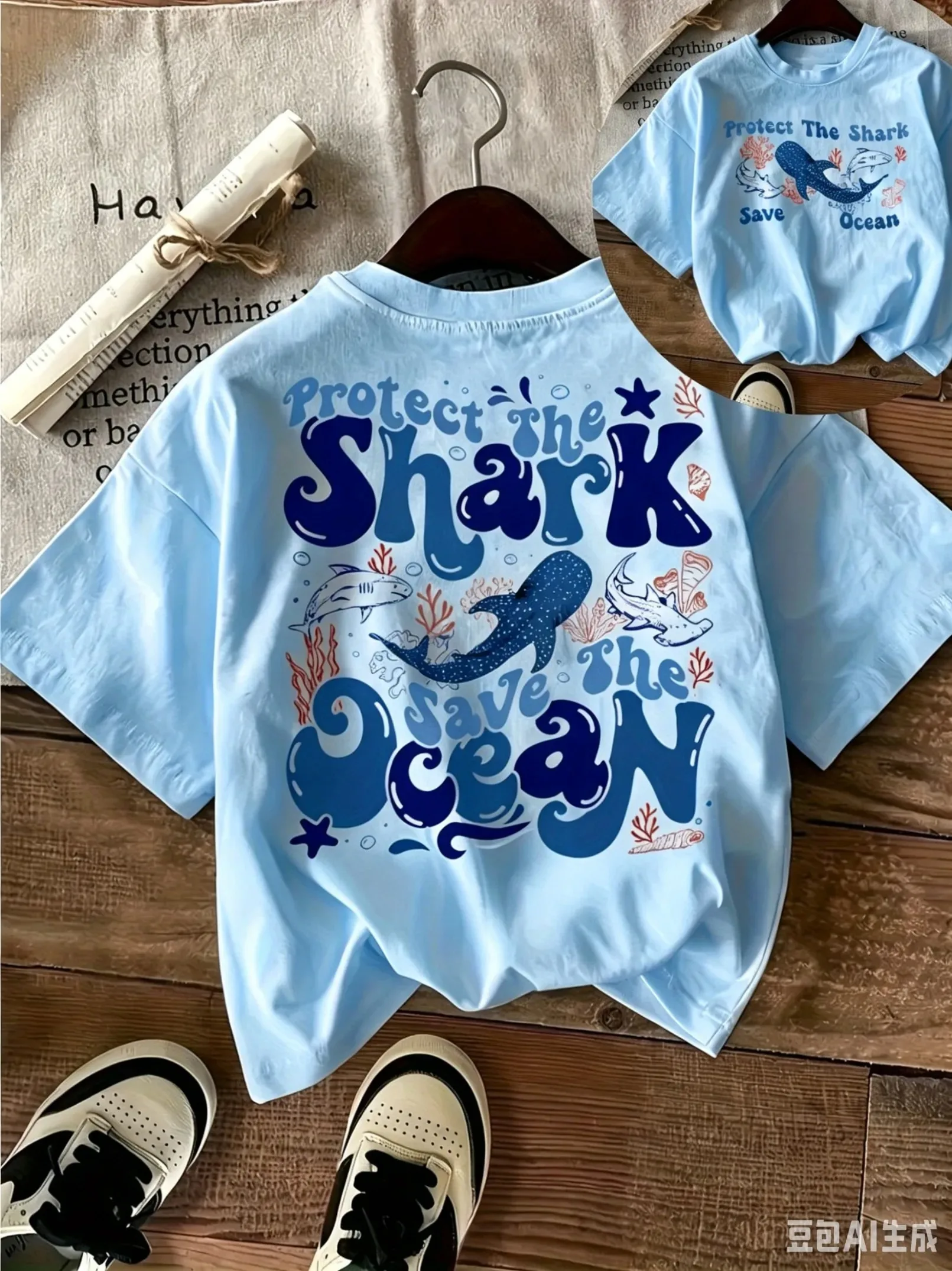 Eco Ocean Conservation Shark T-shirt Men Women Kids 2025 Summer Whale Shark Print Loose O-neck Short Sleeve Save The Ocean Tee