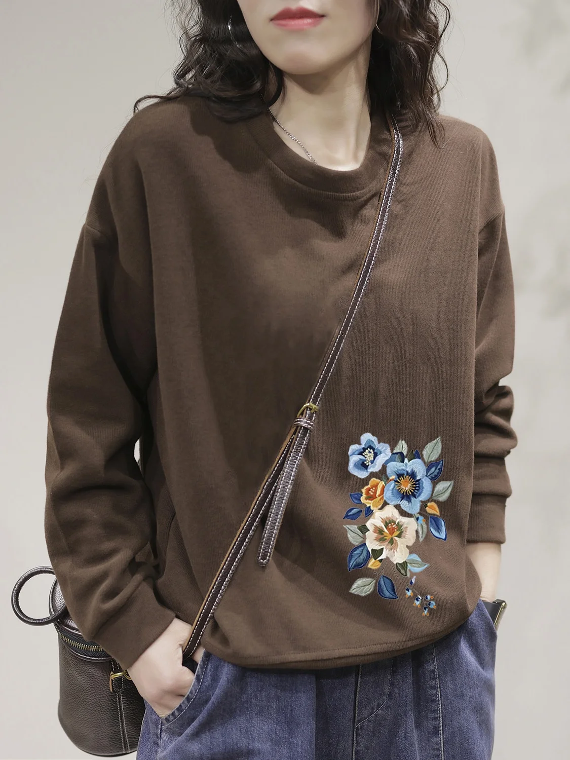 Loose Fit Women's Long Sleeve Sweatshirt round Neck Printed Cotton Comfortable Spring Autumn Top Trendy Inner Wear Base Layer