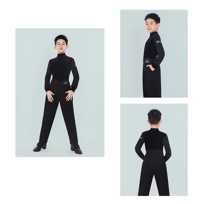 ملابس علوية للرقص اللاتيني لعام 2025 للأولاد برقبة عالية وأكمام طويلة فستان سامبا تشاتشا تانجو ملابس أداء لاتينية للأطفال DQS21167