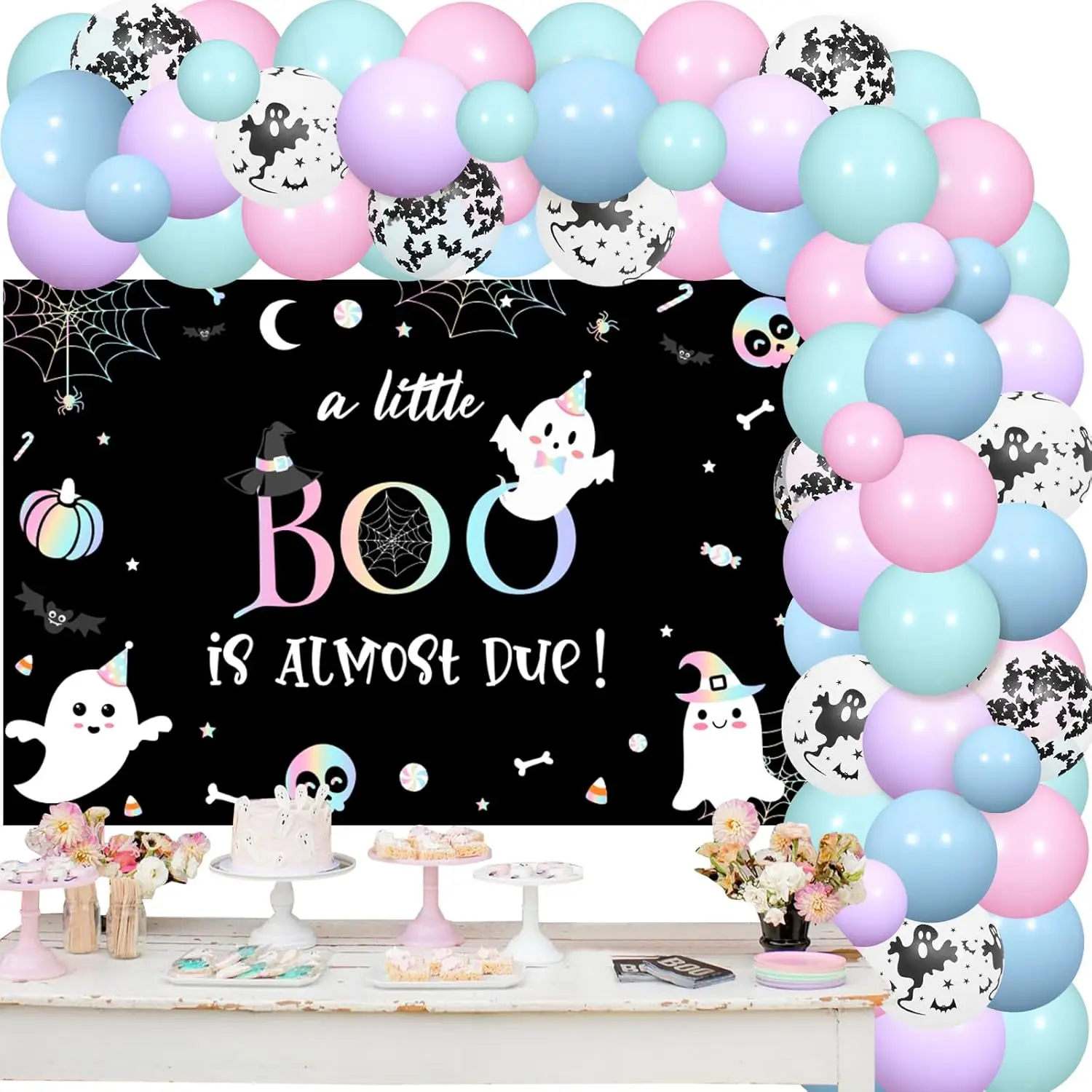 cheereveal Pastel Halloween Baby Shower Decorations A Little Boo Is Almost Due Balloon Garland Backdrop Spooky Party Supplies