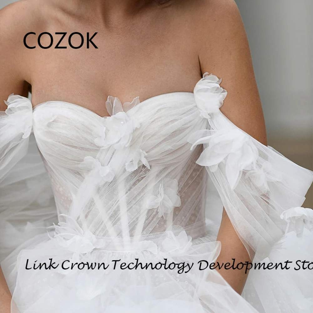 COZOK-Vestidos de casamento sem alças com apliques, vestidos de noiva fora do ombro, branco, tule macio, novo, verão, 2022