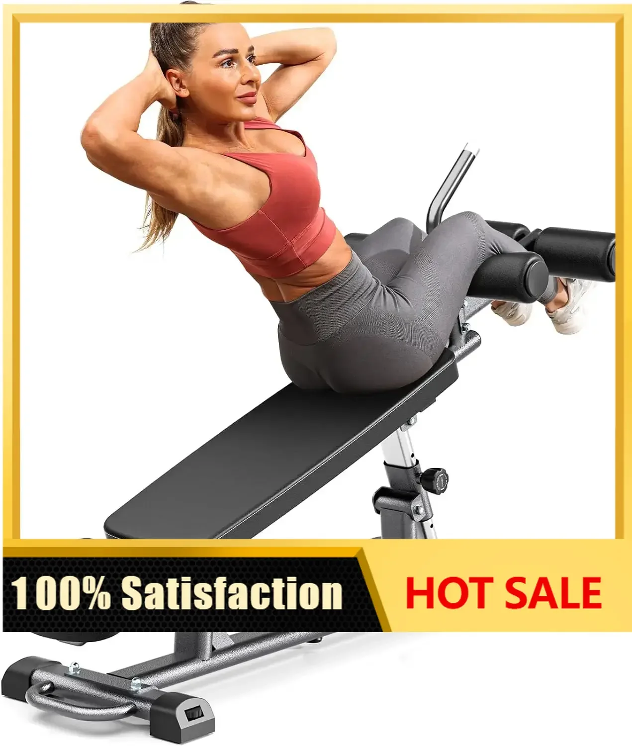 Semi-Commercial Sit-Up Bench with Reverse Crunch Handle for Ab & Core Workout and Decline Bench Press, Adjustable Weight Bench