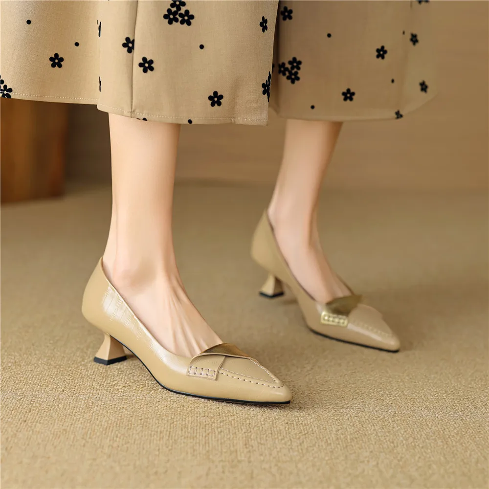 FEDONAS 2024 Women Pumps Thin Heels Pointed Toe Genuine Leather Mature Pumps Office Lady Working Shoes Woman Basic Spring Summer