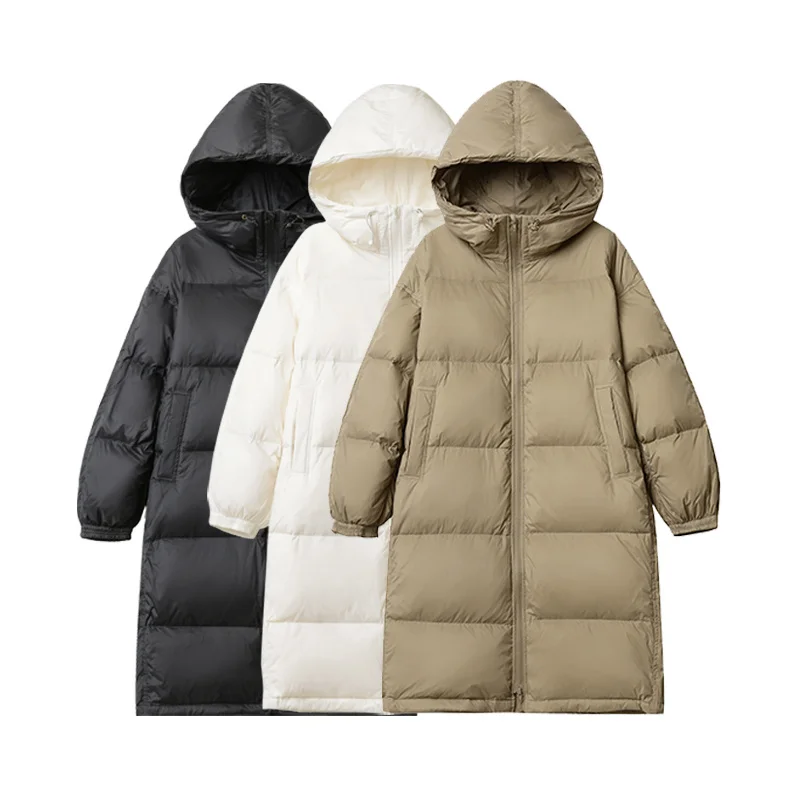 

Women's Winter Thiened Oversize Du down Jaet Korean Sle Mid-Length Hooded Coat White Du Feather Long Sve Zipper