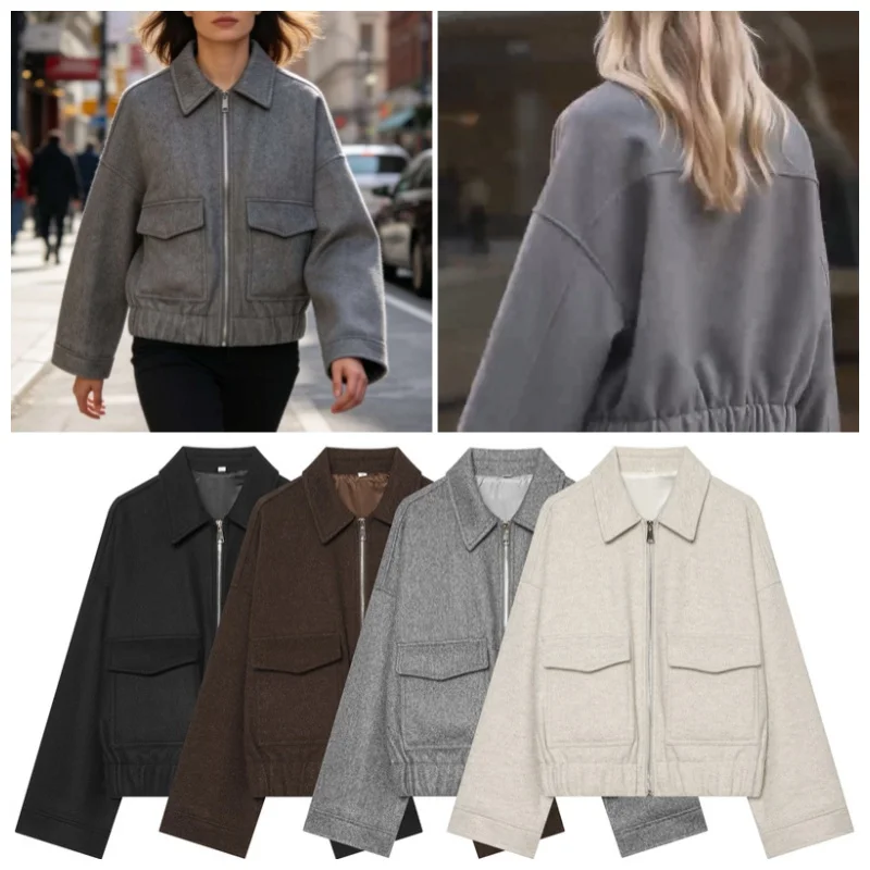 Guobioziy 2026 Women's New Loose Short Woolen Lapel Jacket Fashionable and Versatile Elegant and Graceful Casual and Generous