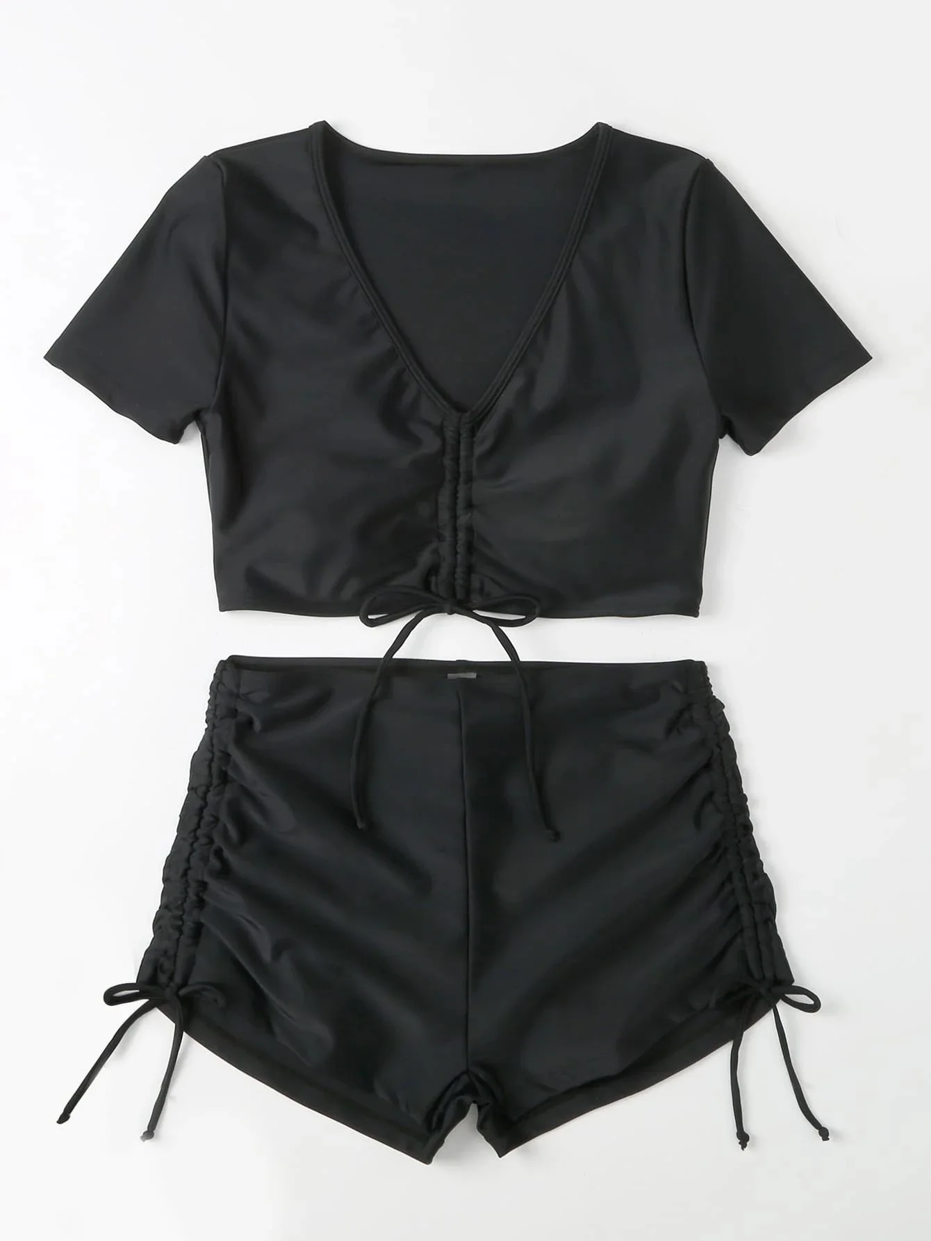 2026 Plain Drawstring Two Pieces Women Swimsuit Solid Sexy Swimwear Female Bathers Bathing Swimming Suit Summer Beachwear