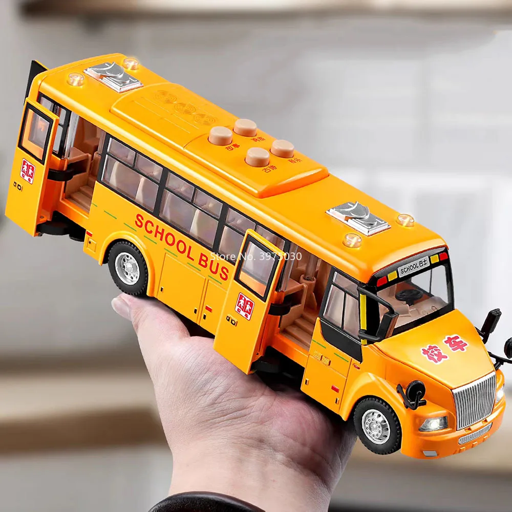 1:24 ônibus escolar modelos em miniatura carros brinquedo liga diecast som luz roda de carro puxar para trás modelo veículo para meninos brinquedos interativos
