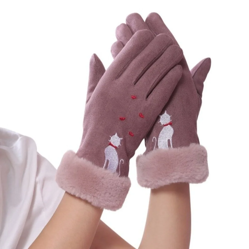 قفازات الشتاء الدافئة يندبروف Coldproof القيادة القفازات القط التطريز كامل فنجر يندبروف قفازات مقاومة للبرد #5