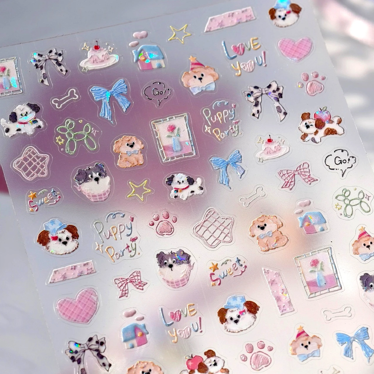 

Cute Puppy Heart Bowknot Dog Stars Cat Claw Print Flowers Mushroom Cloud Strawberry Apple Rabbit Clock Nail Art Stickers Decals
