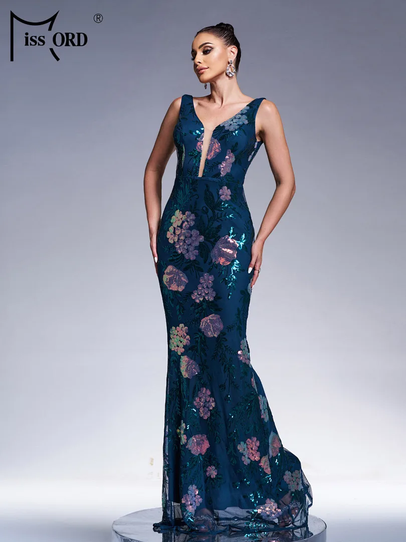 Missord 2026 New V Neck Sleeveless Sequin Mermaid Evening Gown Wedding Birthday Party Formal Occasion Sequin Graduation Dresses