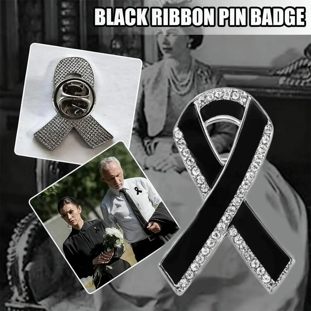 New Black Memorial Black Badge Queen Funeral Mourning Badge Souvenir Alloy Black Ribbon Brooch Pin For Funerals and Mourning