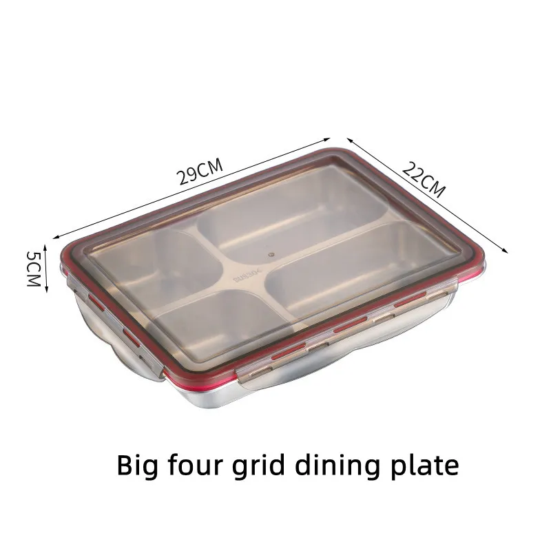 304 Stainless Steel Lunch Box For Office Workers,Students,And Children's Canteens,Thickened Bento Box With Lid,Fast Food Plate