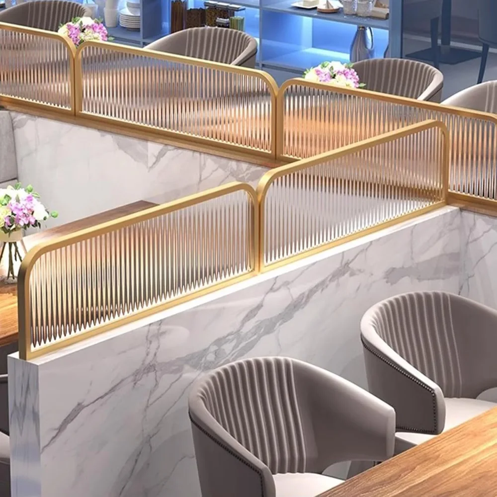 

Striped Tempered Glass Dividers for Dining Areas, Metal Hotel Bar Countertop Low Fence Divider, Restaurant Booth Office Privacy