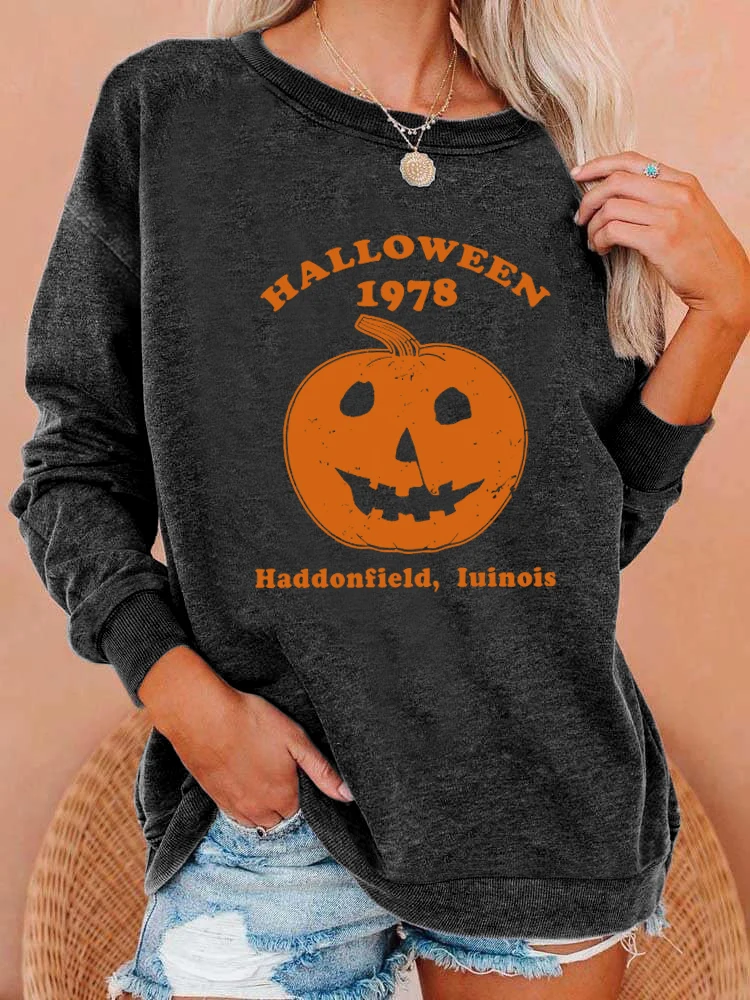 

Halloween print washed sweatshirt, crew neck casual washed sweatshirt for winter & fall, women's clothing