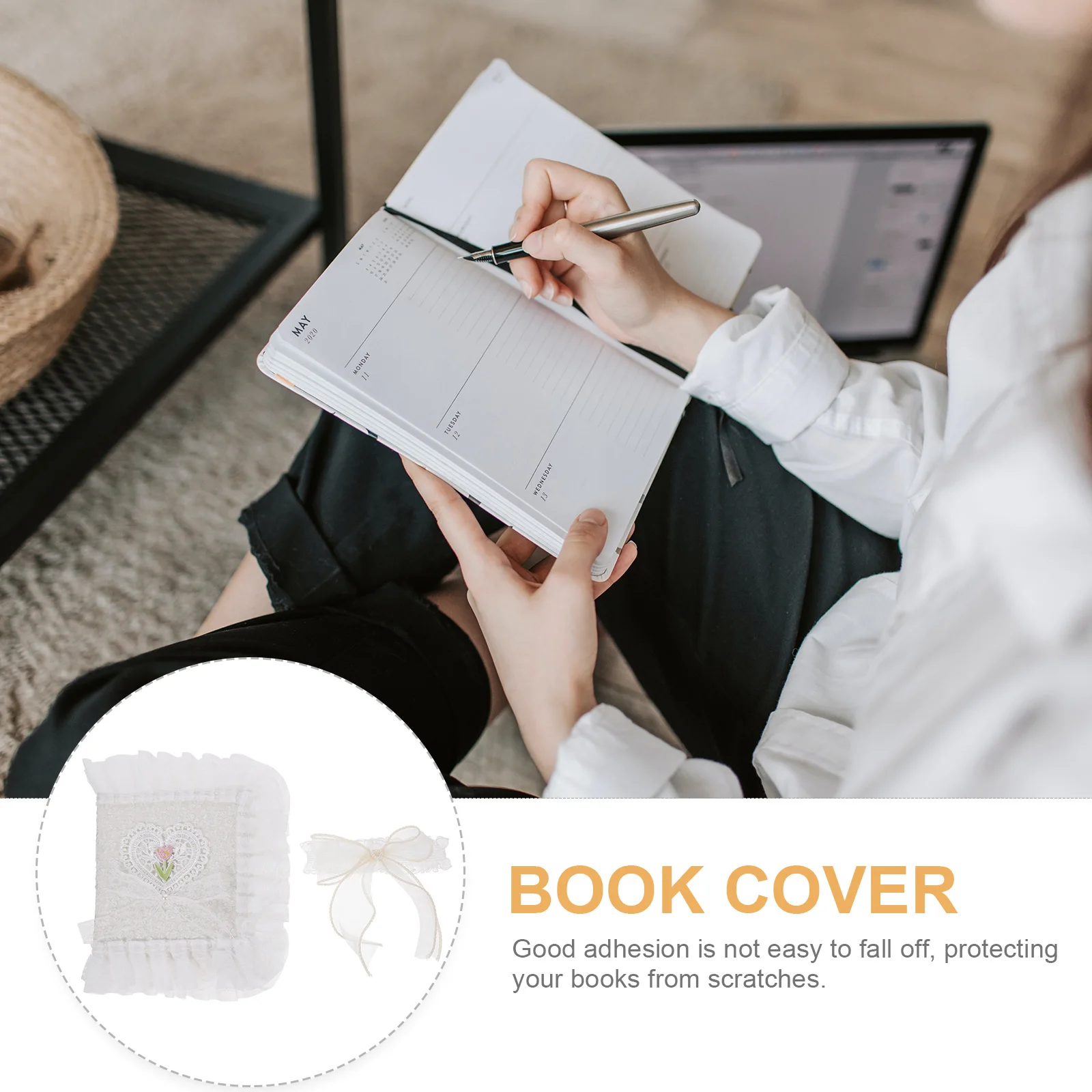 غطاء كتاب من القماش الدانتيل قابل للغسل مصنوع يدويًا غطاء مزخرف لكتب المذكرات ذات الغلاف الصلب #1