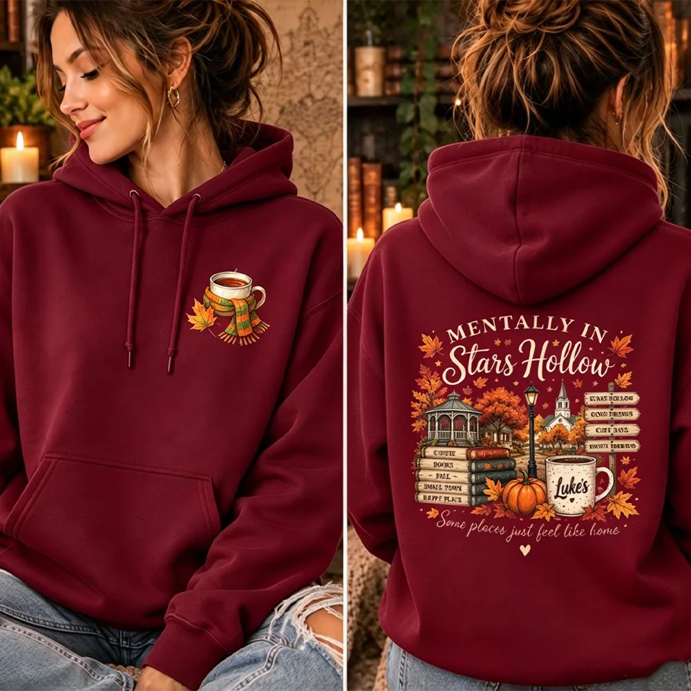 Women Vintage Stars Hollow Hoodie Gilmore Girls Fall Gazebo Luke Coffee TV Show Fan Aesthetic Double Sided Print Unisex Pullover
