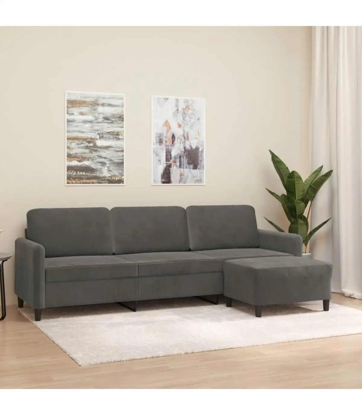 Sofas 3-seater sofa with dark gray velvet stool 210 cm