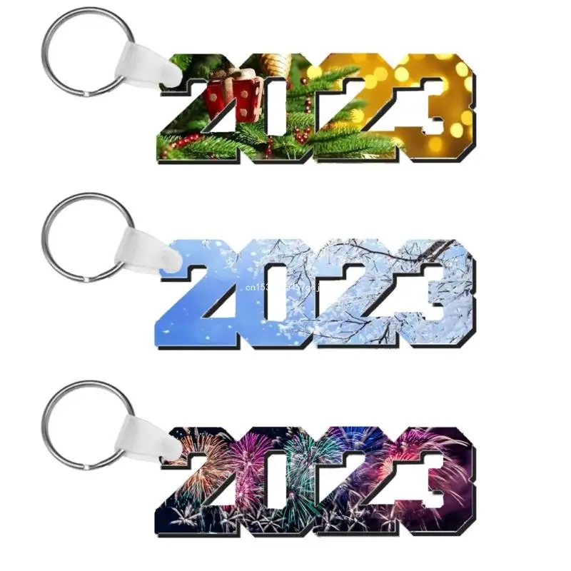 5PCS Year Number Sublimation Keys Rings Double Sided Printable Blank Keys Chains Dropship