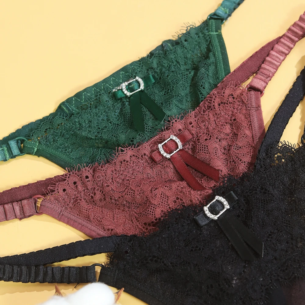 FNIO 2 szt. Cienkie seksowne koronkowe liście damskie seksowna bielizna stringi bielizna stringi kokardka majtki damskie T-tył bez szwów Pantie