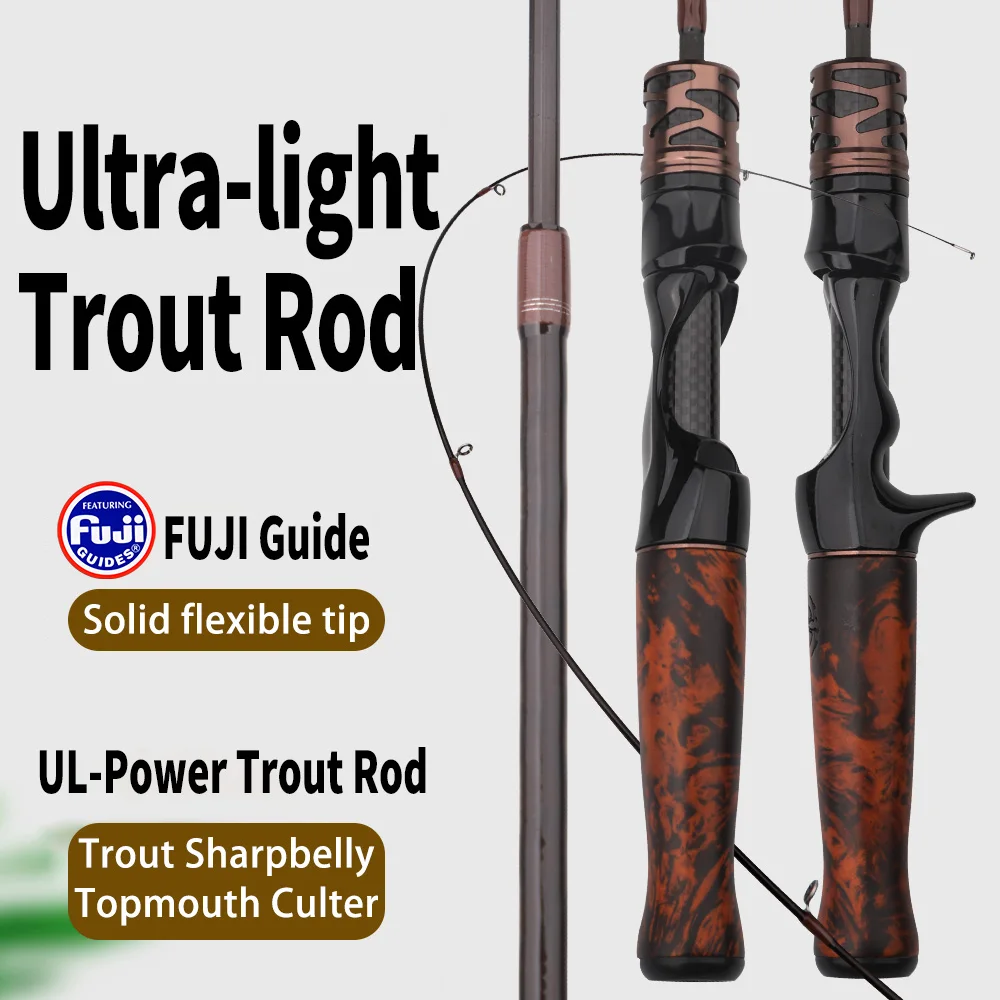 ROLLFISH Solid Wood Handle UL Trout Fishing Rod Carbon Fiber Spinning Casting Super Soft Fishing Rod 1.38-1.8m  Fast Action
