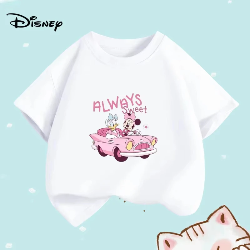 

Летняя детская одежда для мальчиков, футболки с мультяшными принтами Диснея Минни и Дейзи, модный детский топ с короткими рукавами и круглым вырезом для девочек