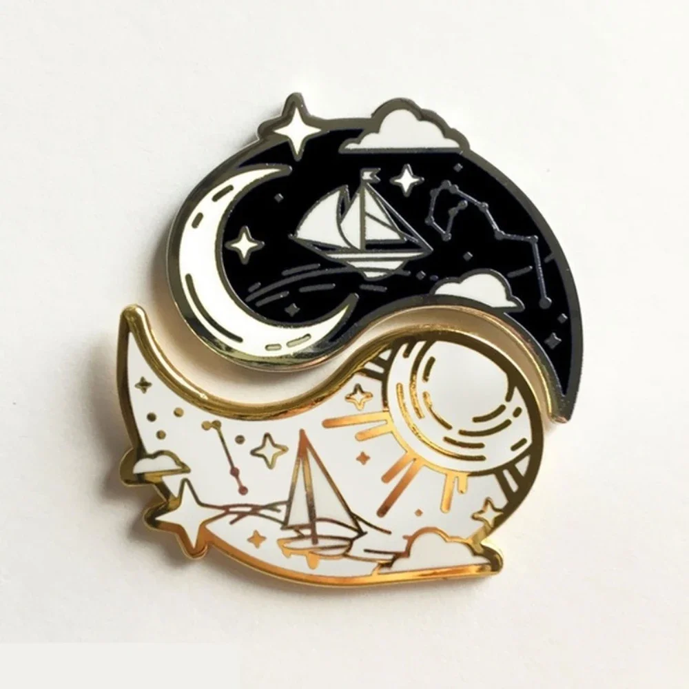 Taiji Brooches Yin and Yang Enamel Pin Lapel Brooch Badge Cute Gift Jewelry