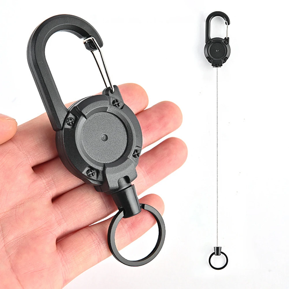 

New Simple Classic Black Round Carabiner Backpack Buckle Retractable Elastic Easy Pull White Sports Keychain Camping Accessories