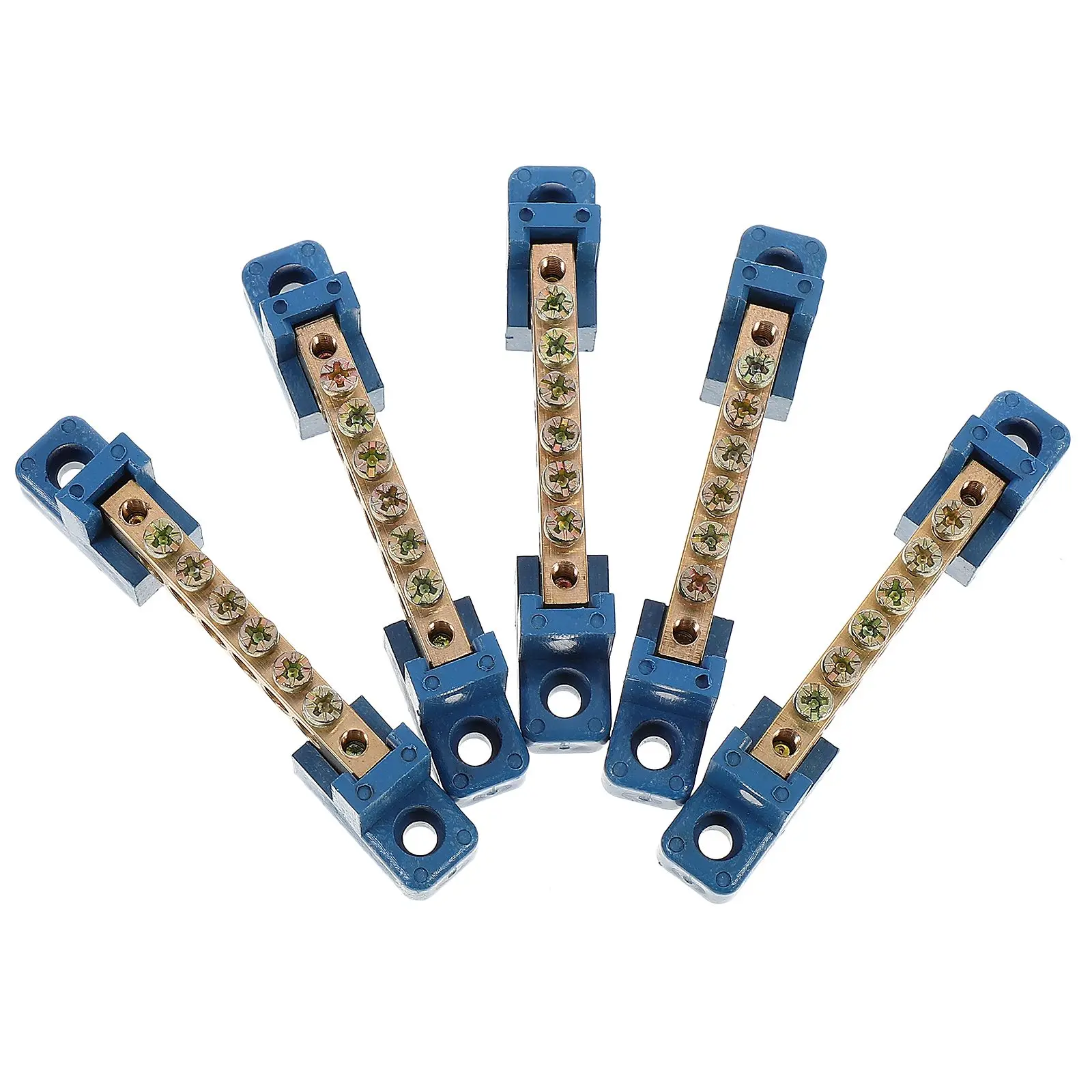 

5pcs 6 Positions Brass Electrical Bus Bar 6 Positions Terminal Block Terminal Strips Grounding Box Accessories