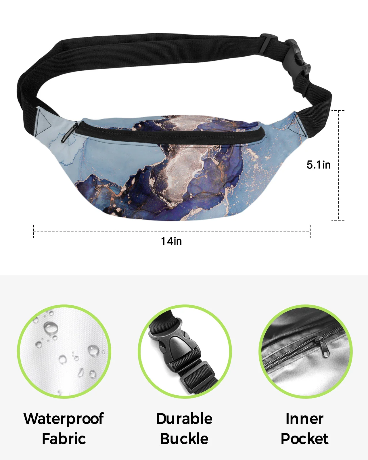 Marble Texture Ink Waist Bag Women Men Belt Bags Large Capacity Waist Pack Unisex Crossbody Chest Bag