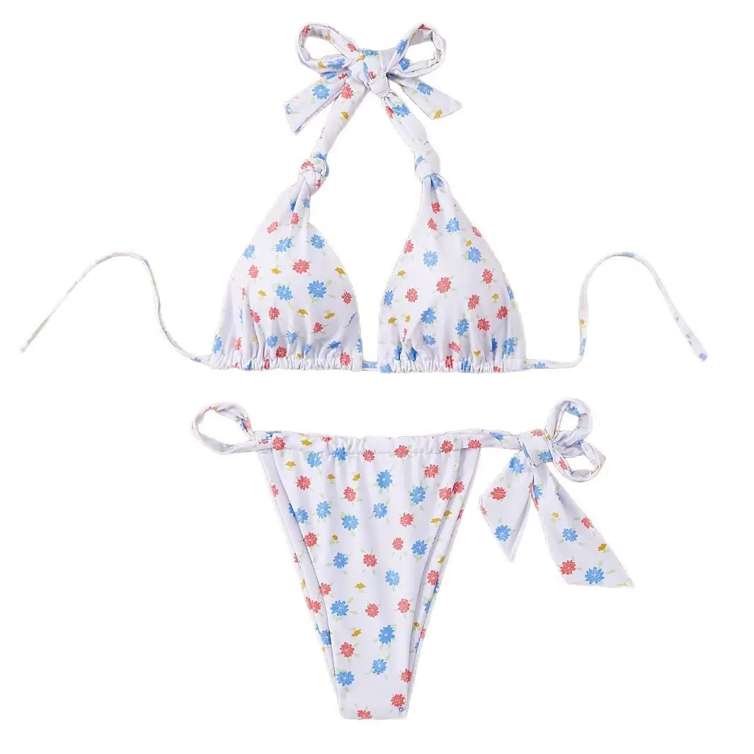 2025 Printed Micro Bandage Bikini Set Women Sexy Tie-Front Two-Piece Swimwear High Waist Bathing Suit Summer Holiday Swim Cloth