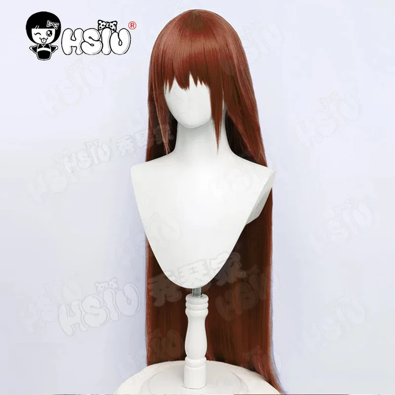 Makise Kurisu 코스프레 가발 게임 Steins;Gate 코스프레 가발 HSIU 90Cm 오렌지 브라운 긴 머리 합성 가발 + 가발 모자