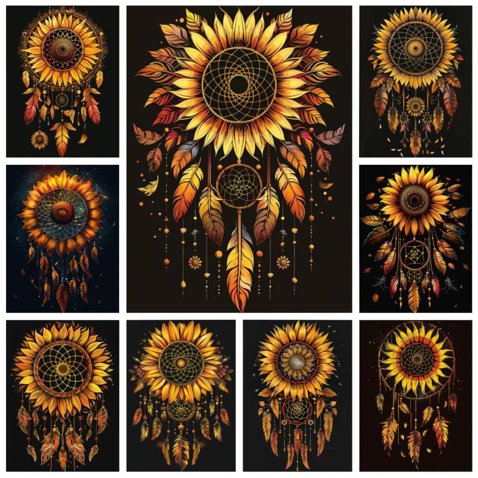 Diamond Painting Collection 2024 sunflower Dreamcatcher Fantasy Embroidery Feather Flower Cross Stitch Landscape Home Decor