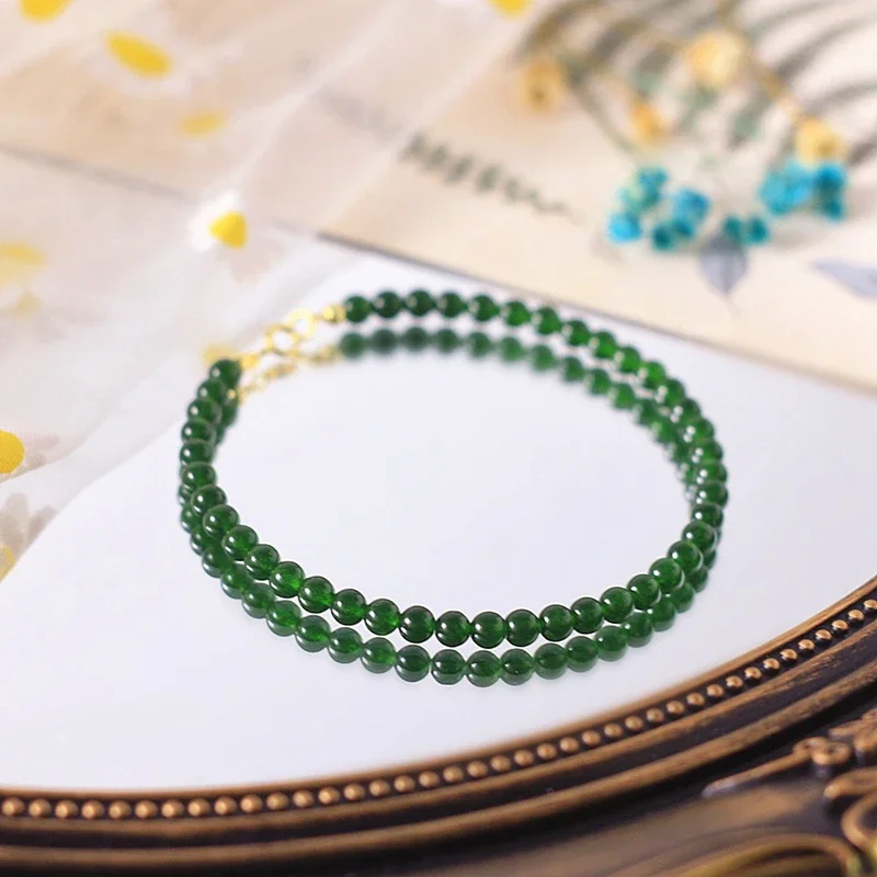 

AngLang 4mm Natural Green Chalcedony Thin Strand Beaded Bracelets for Women Female Unadjustable Fine Jewelry Wholesale YBR859