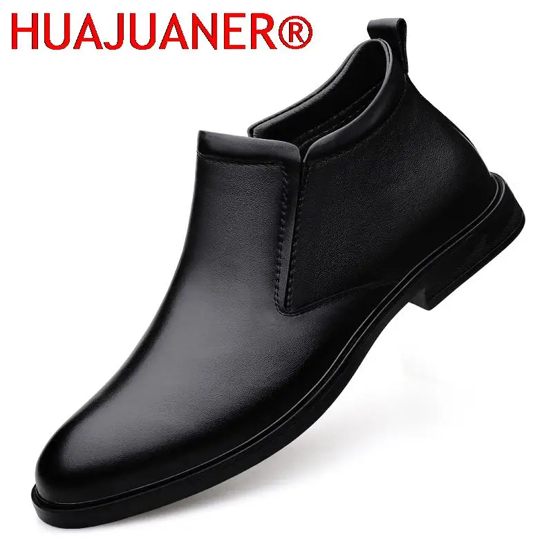 Chelsea Boots Black Men's Short Genuine Leather Boots Spring Autumn Casual Dress Formal Shoes Luxury Brand Men Snow Boots