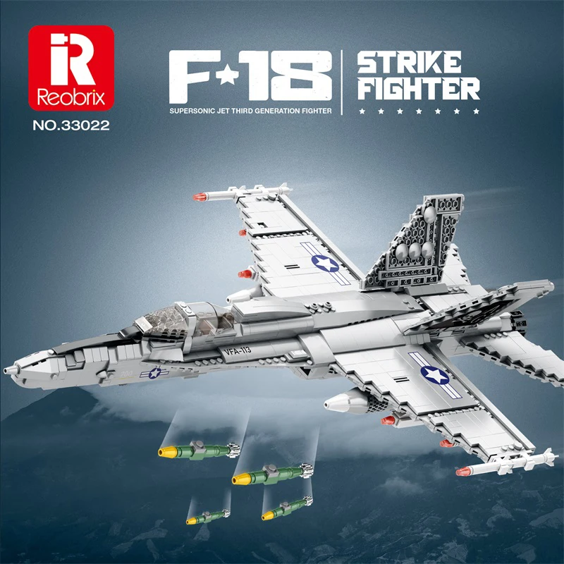 

F-18 Strike Hornet Fighter Building Blocks Set, Jet Fighter Construction Kit, Military Toy Gift for Adults, Teens 14+, 1387 Pcs