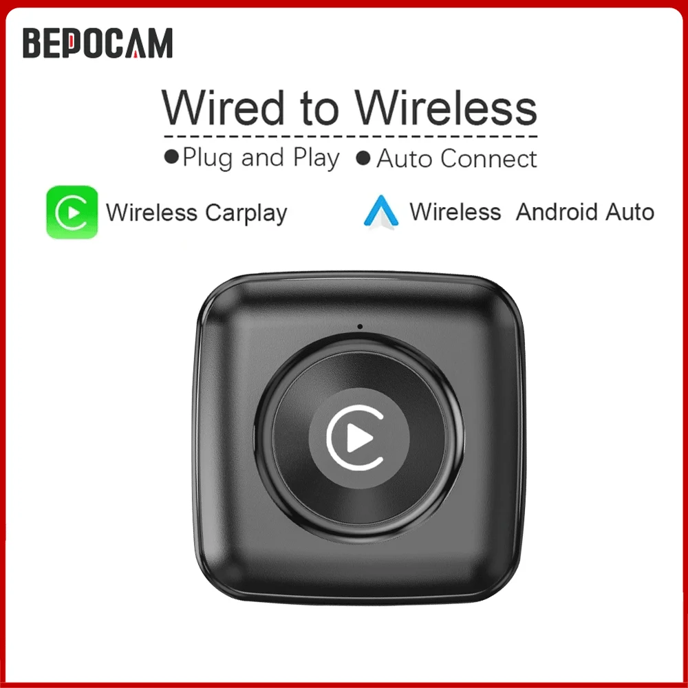 BEPOCAM Wired to Wireless Carplay and Android Auto AI Box 2 in 1 Mini Adapter Plug and Play Dongle for Netflix For YouTube 2024