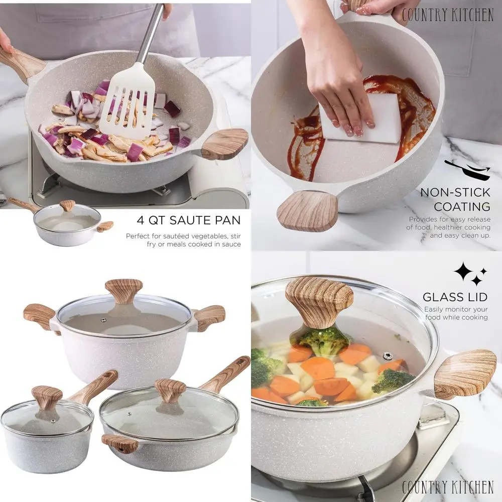 

Durable 6-Piece Speckled Cream Non-Stick Aluminum Cookware Set for Everyday Use