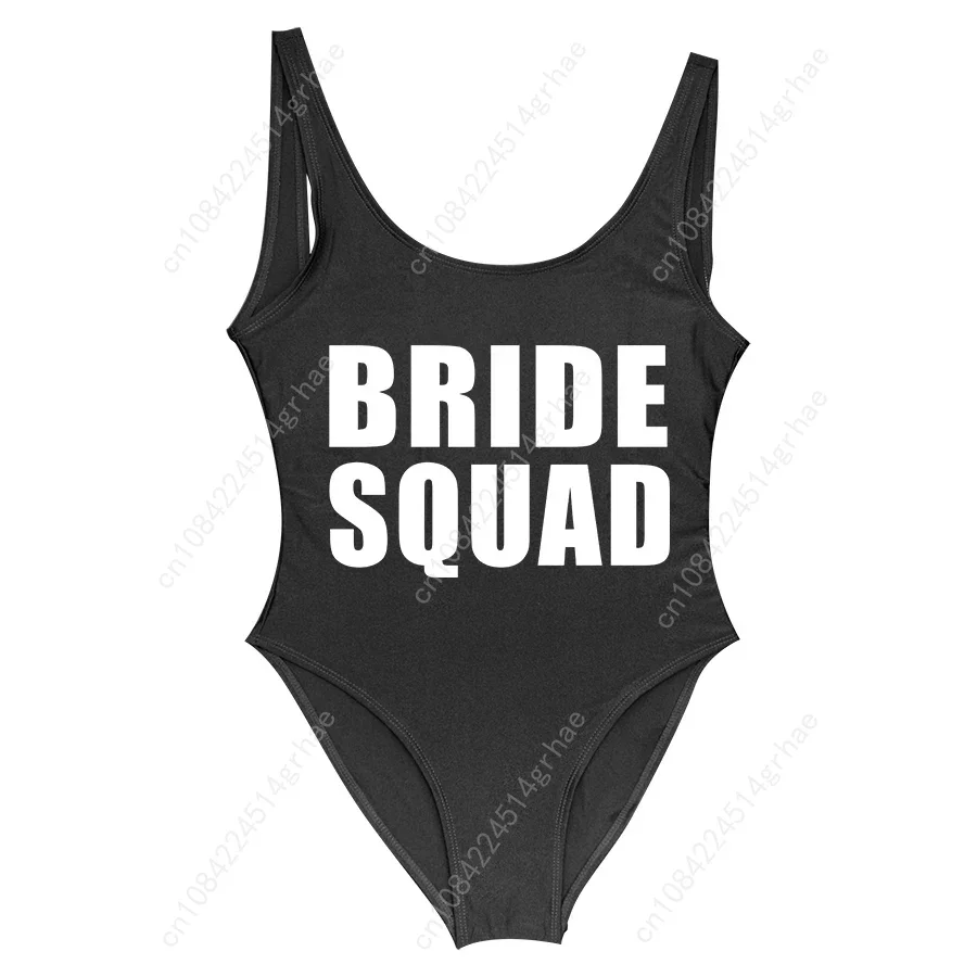 BRIDE&BRIDE SQUAD Swimwear Golden White Letter Printed One Piece Swimsuits Wedding Party Sexy Jumpsuit Women Monokini Beachwear