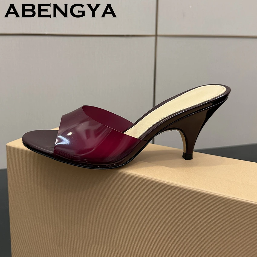 

Concise Open Toe High Heels Slippers Women Clear Multicolor Slip On Lazy Mules Ladies Summer Sexy Party Dress Pumps Shoes Female