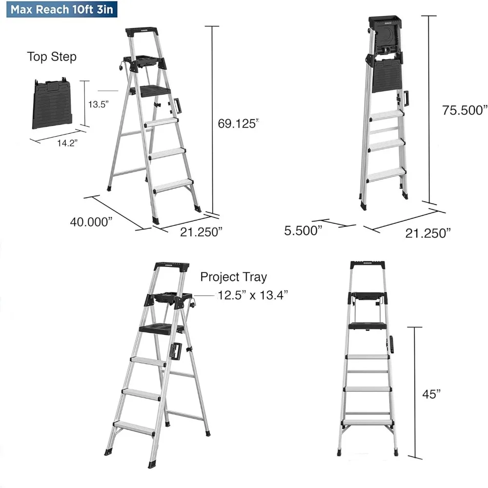 6-foot  Aluminum Folding Step Ladder,Lightweight ,300 lb. Capacity,Large Platform Step with Slip-Resistant Tread