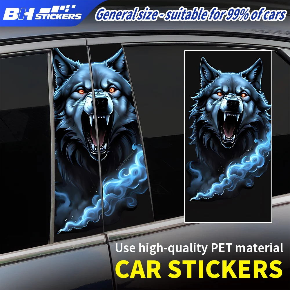 

2Pcs Car B Pillar Stickers Roaring Black Wolf Decal DIY Middle Column Protection Film Waterproof PVC Auto Exterior Accessories