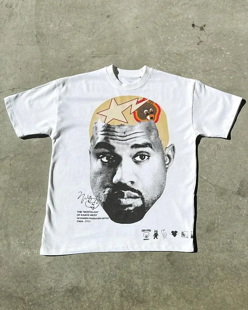 2026 American Trendy Hip Hop Street Style Merch T-Shirt Unisex Celebrity Portrait Print Tee Kanye Photo Top Clothing Adult