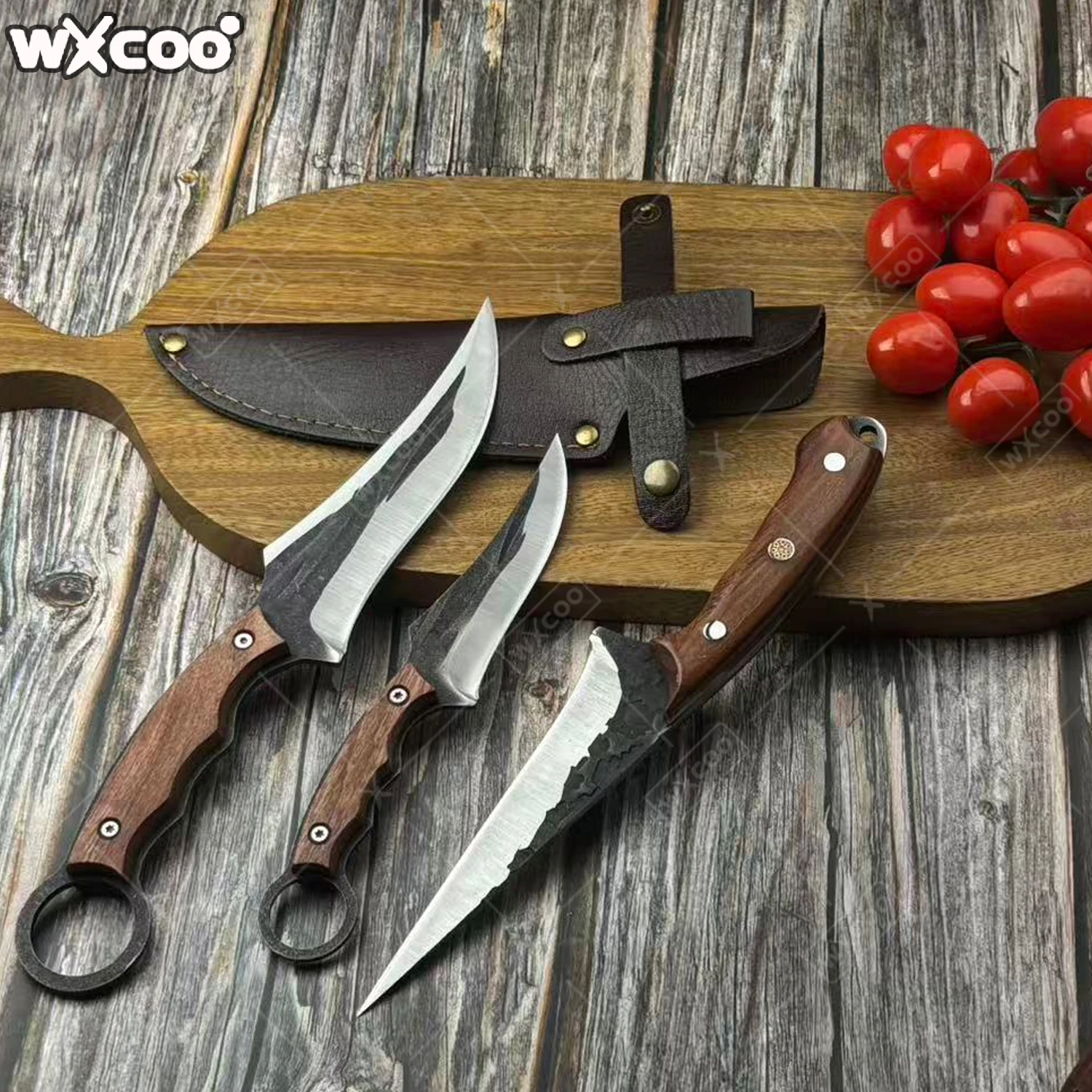 WXCOO Handgeschmiedetes Metzgermesser mit vollem Tang-Fleischbeil zum Grillen, Kochen, Ausbenen, Kochmesser, Küchenmesser aus Edelstahl