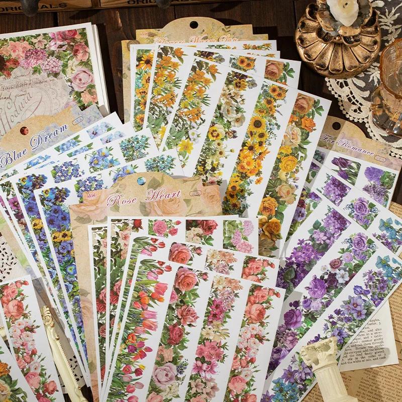 

4pcs Sticker Flower Falling in the Garden Series Retro Long Lace DIY Handmade Account Versatile Decorative Material Sticker