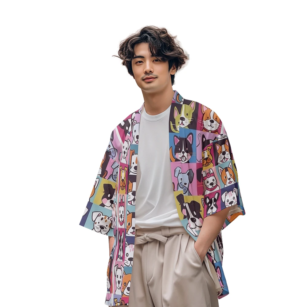 Classic Chinese Style Design Sense of National Tide Anime Multi-pattern Robe Men's Fashion Casual Kimono Men's Tops