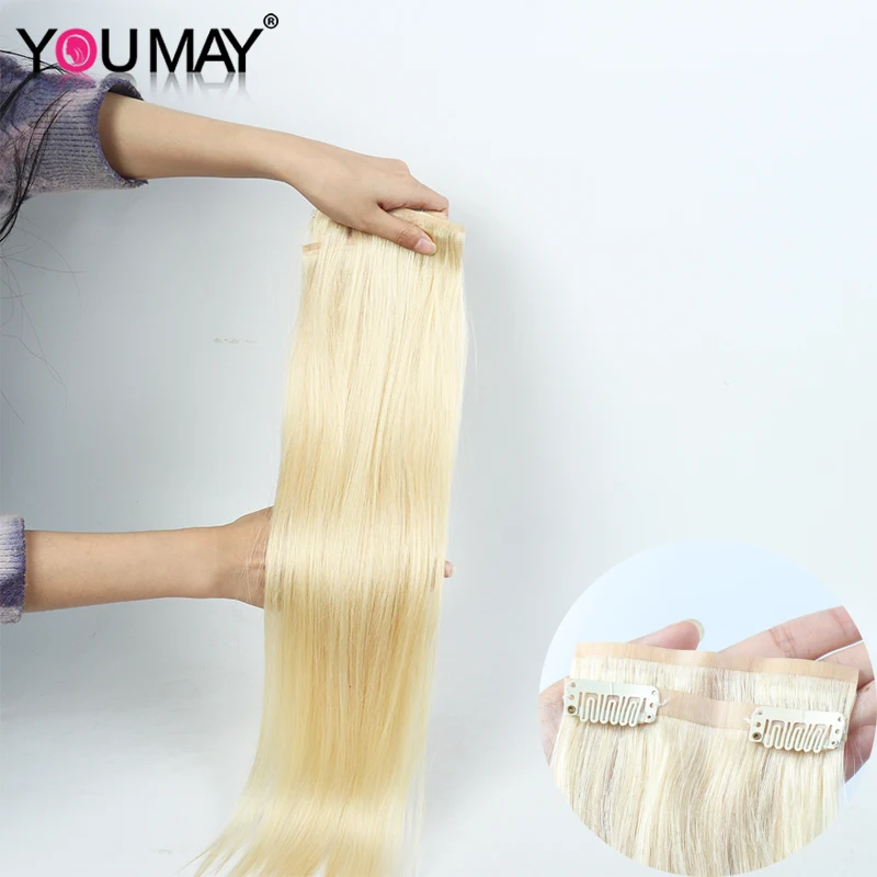 613 Golden Blond PU Clip In Human Hair Extensions New Type PU Seamless Brazilian Raw Virgin Golden Hair Clip Ins Hair Extensions