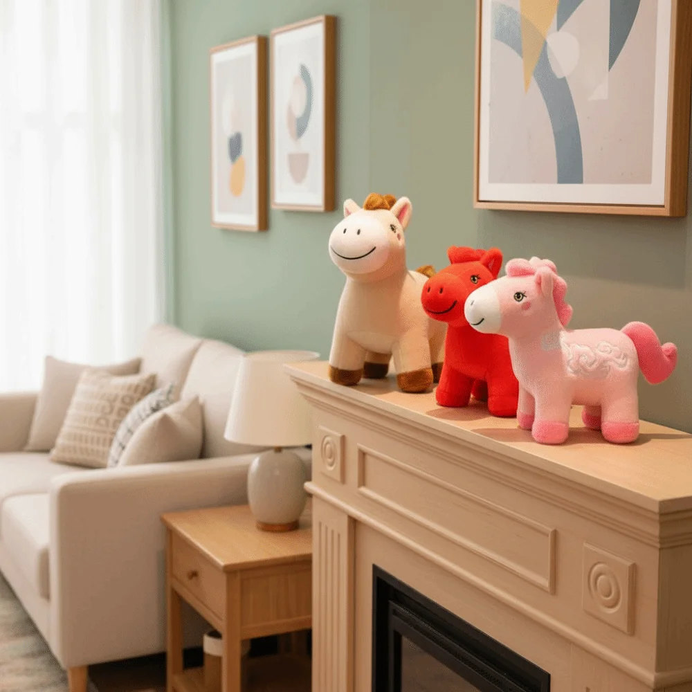Figurine de cheval du zodiaque, année du cheval, peluche douce, réaliste, Animal en peluche, lettre imprimée, cheval décoratif, décoration de maison, 2026